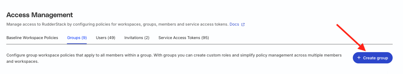 Create group button in dashboard