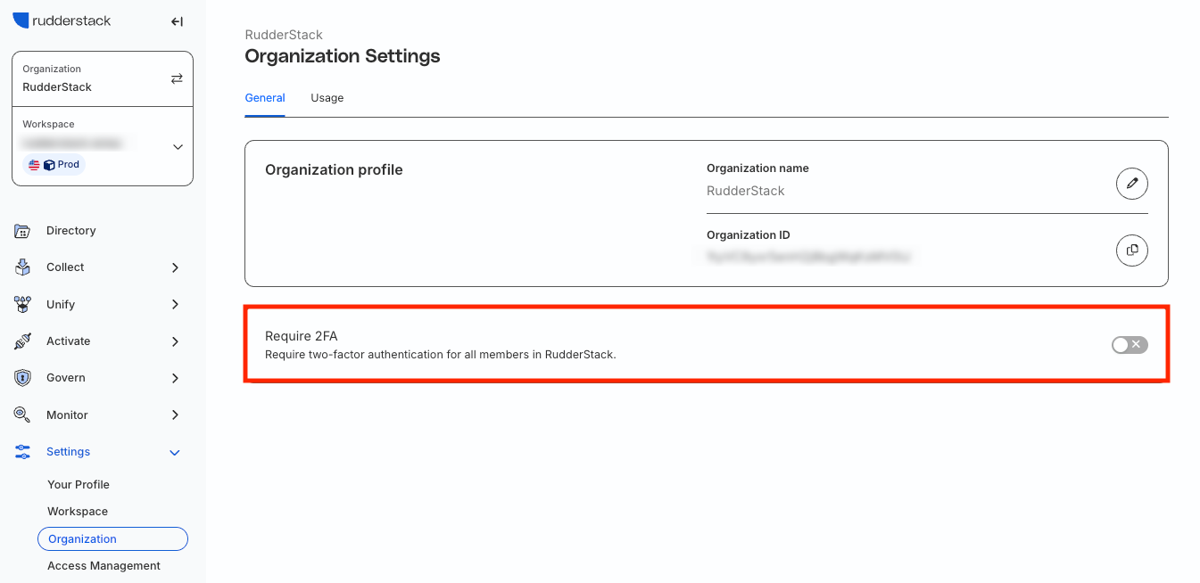 Organization 2FA settings