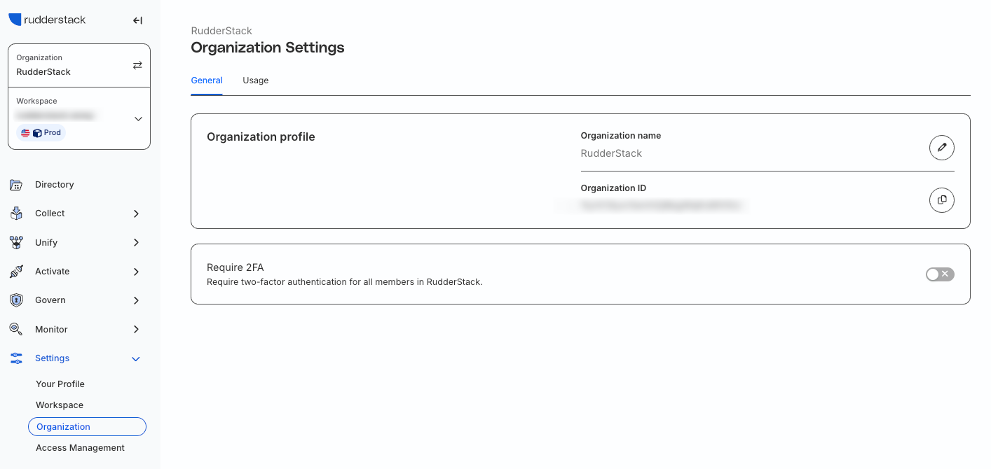 Organization settings