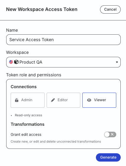 workspace-level Service Access Token with Viewer permission