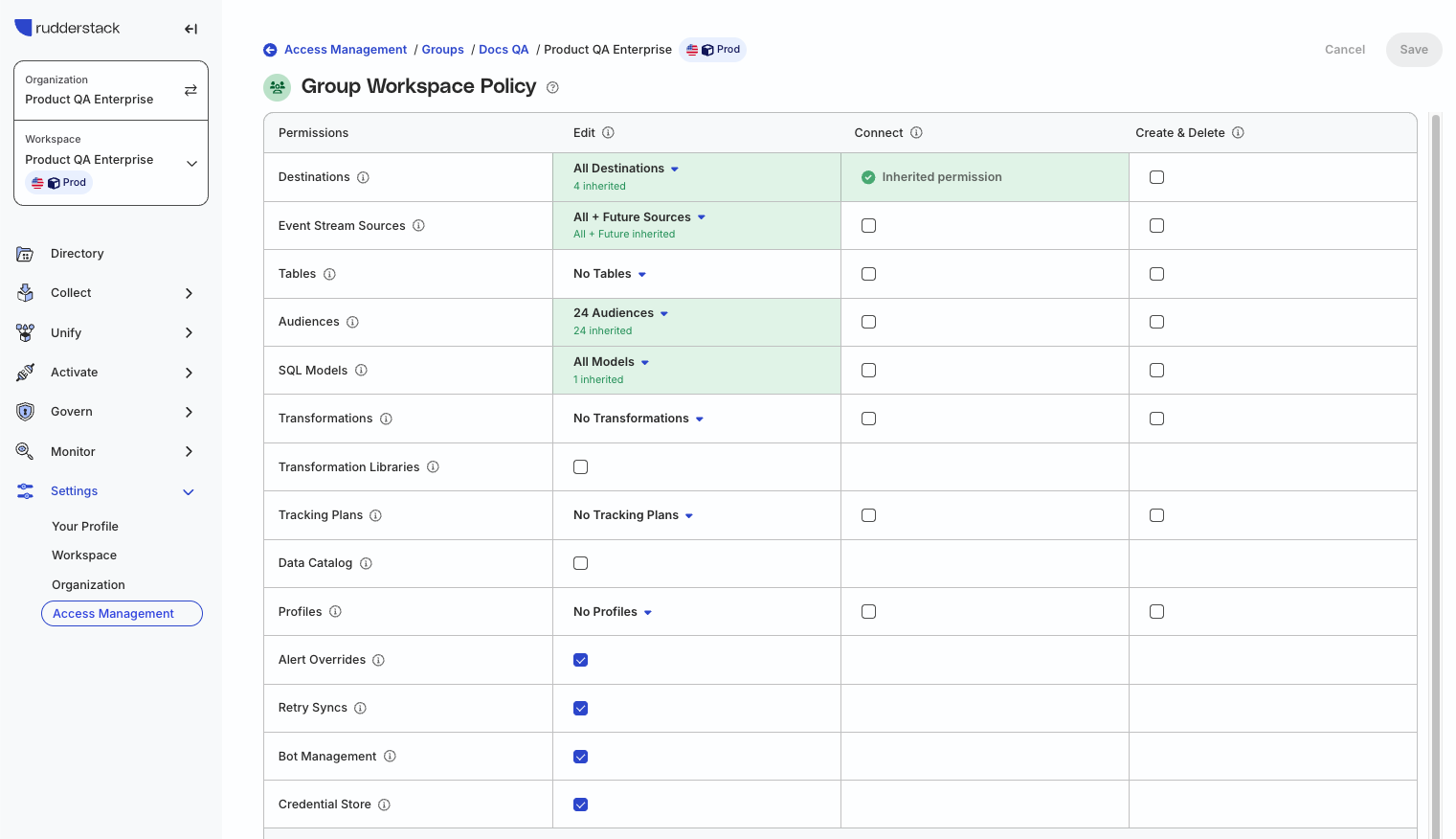 Group permissions policy