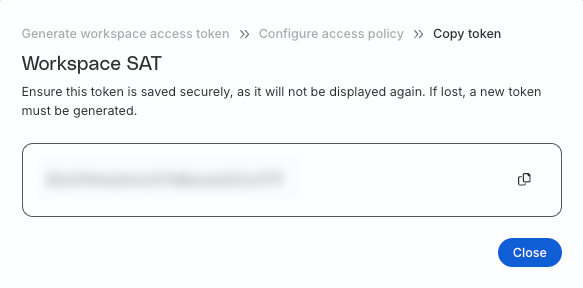 Workspace level Service Access Token generated in RudderStack dashboard