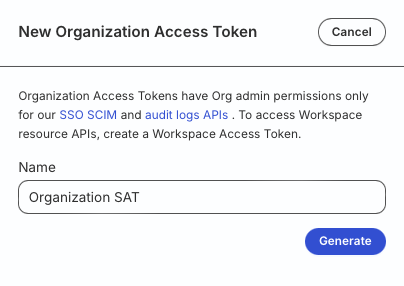 Generate new org level SAT