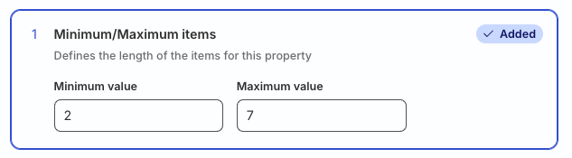 Define the acceptable number of items for the property