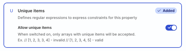 Define unique items setting for the property