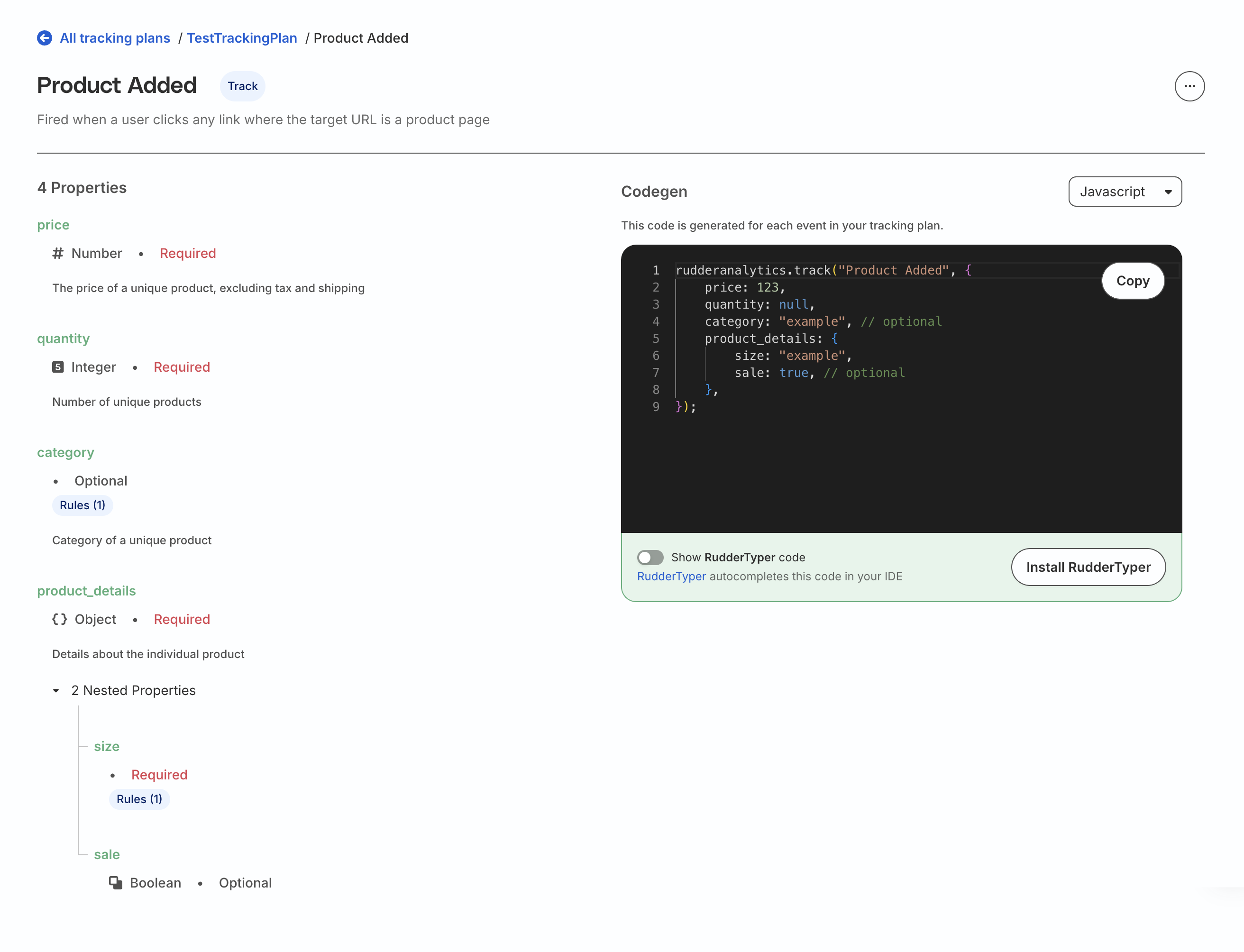 Code generation example screenshot