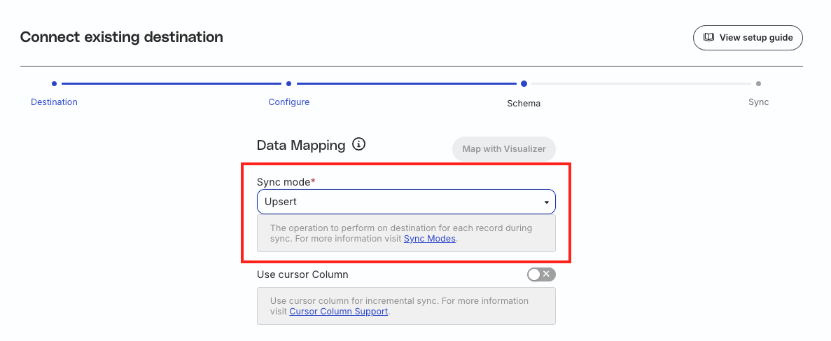 Sync mode setting in RudderStack dashboard