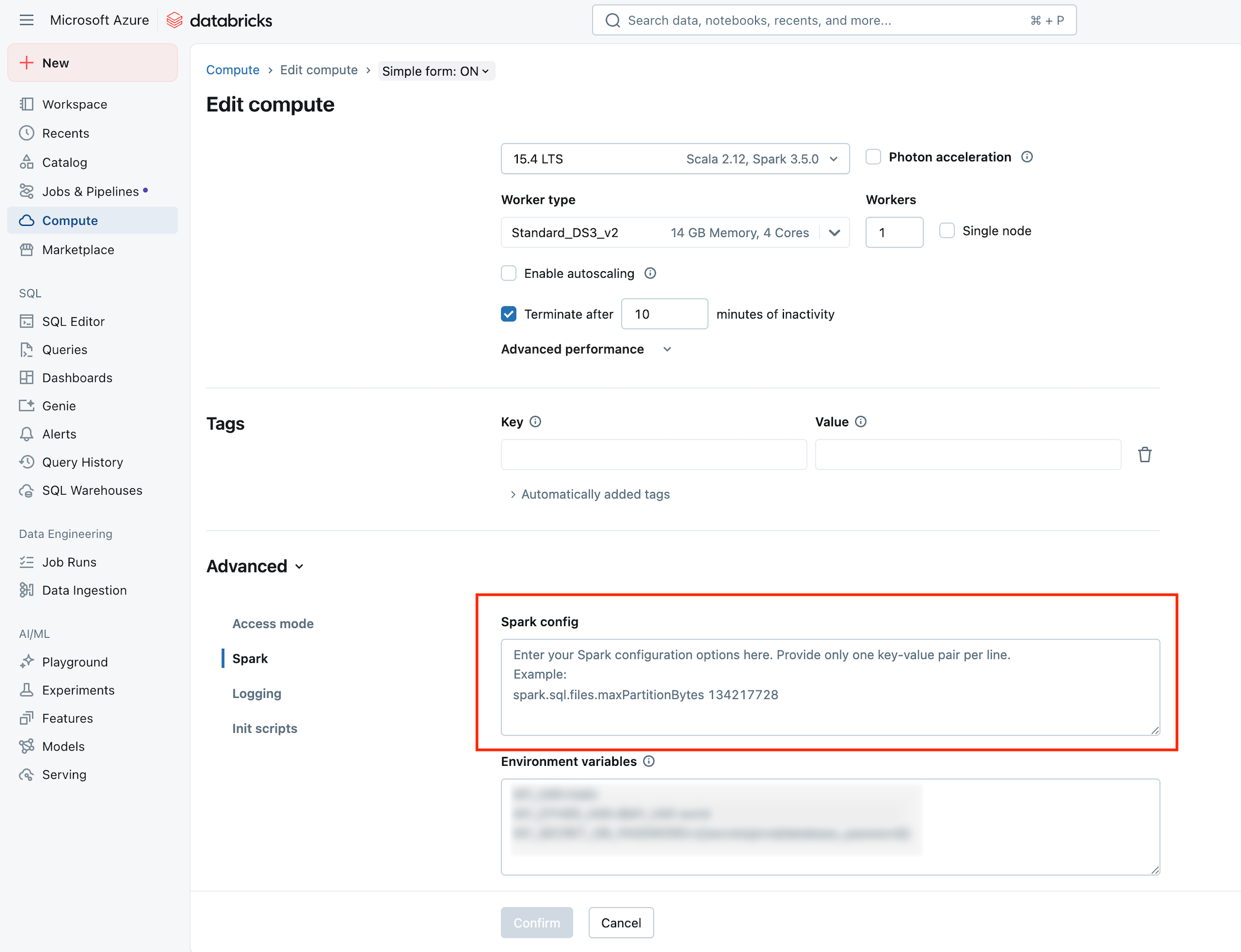 Databricks Spark configuration