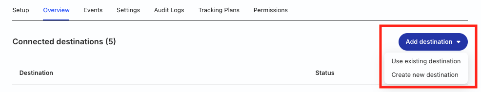 Add new destination in RudderStack dashboard