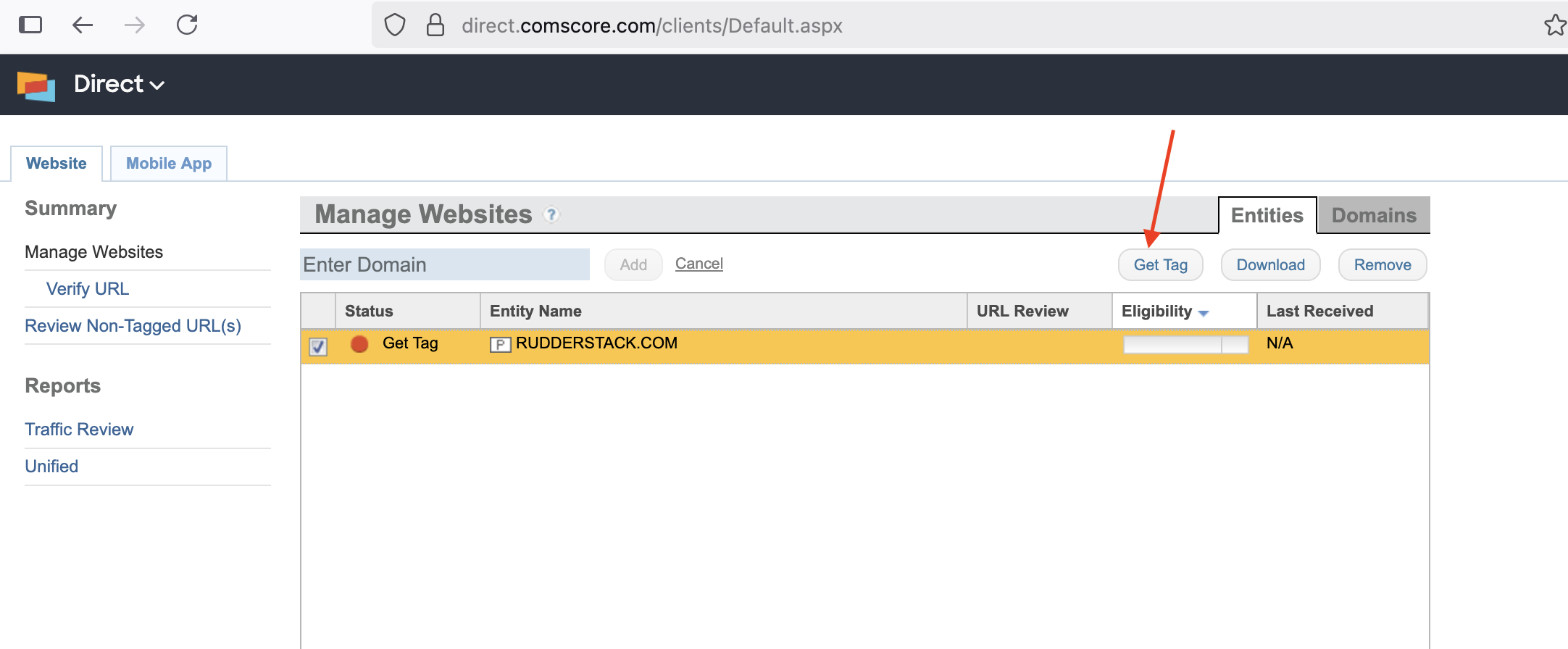 comScore Get Tag option