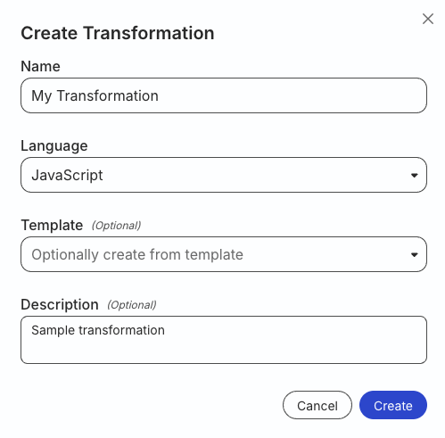 Create new transformation