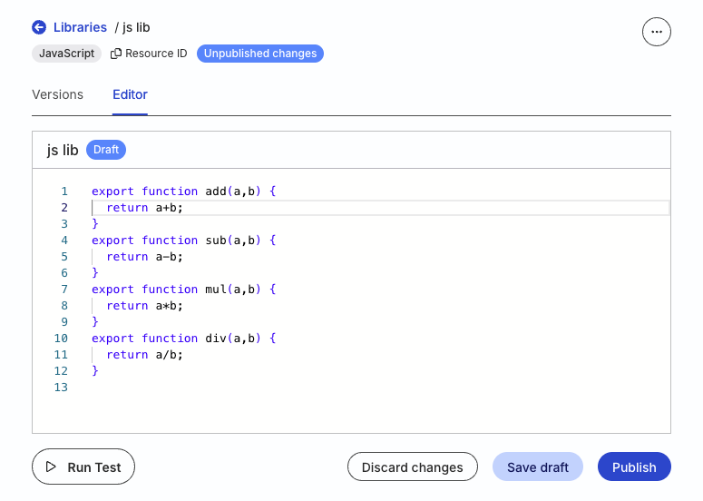Library editor with draft and unpublished changes