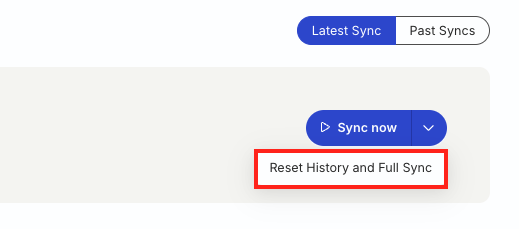 Reset History and Full Sync option