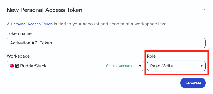 Personal Access Token name and scope
